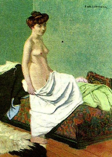 Felix  Vallotton naken kvinna som haller sitt nattlinne oil painting image
